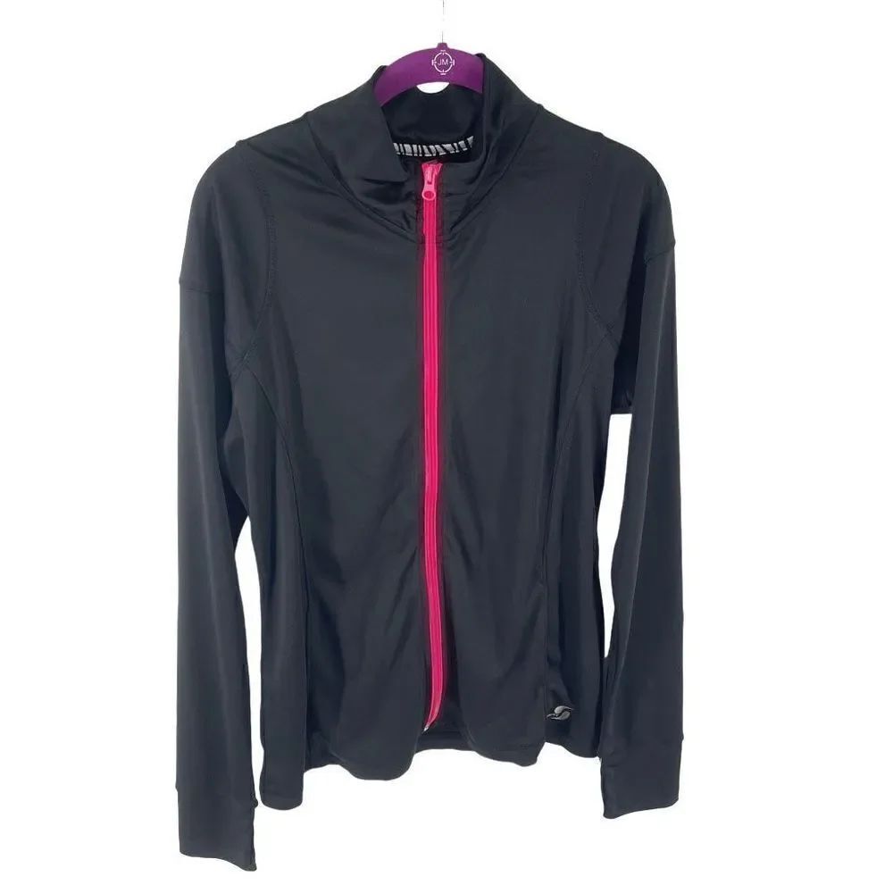 Soffe Women's Full Zip Jacket Mock Neck Activewear Athletic Pocket Black Size XL